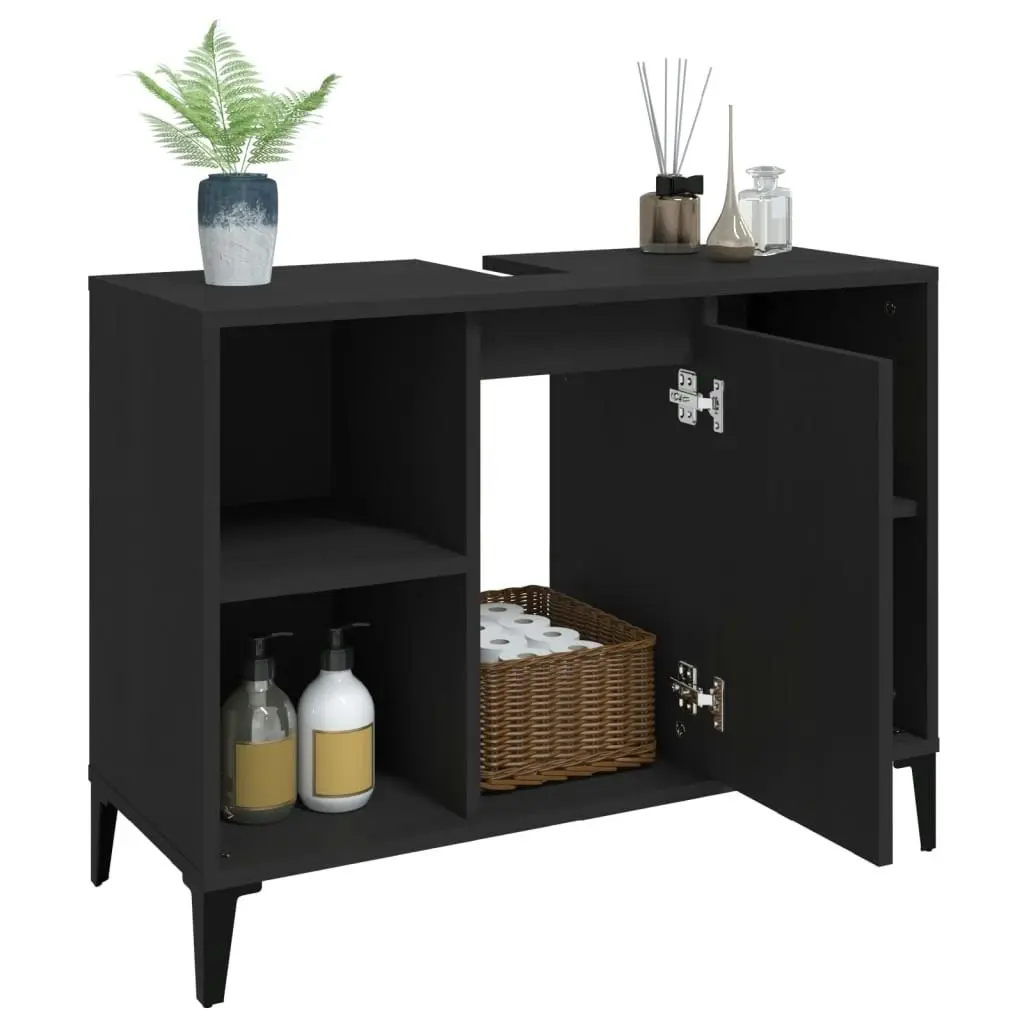 Sink Cabinet Black 80x33x60 cm Engineered Wood 821293