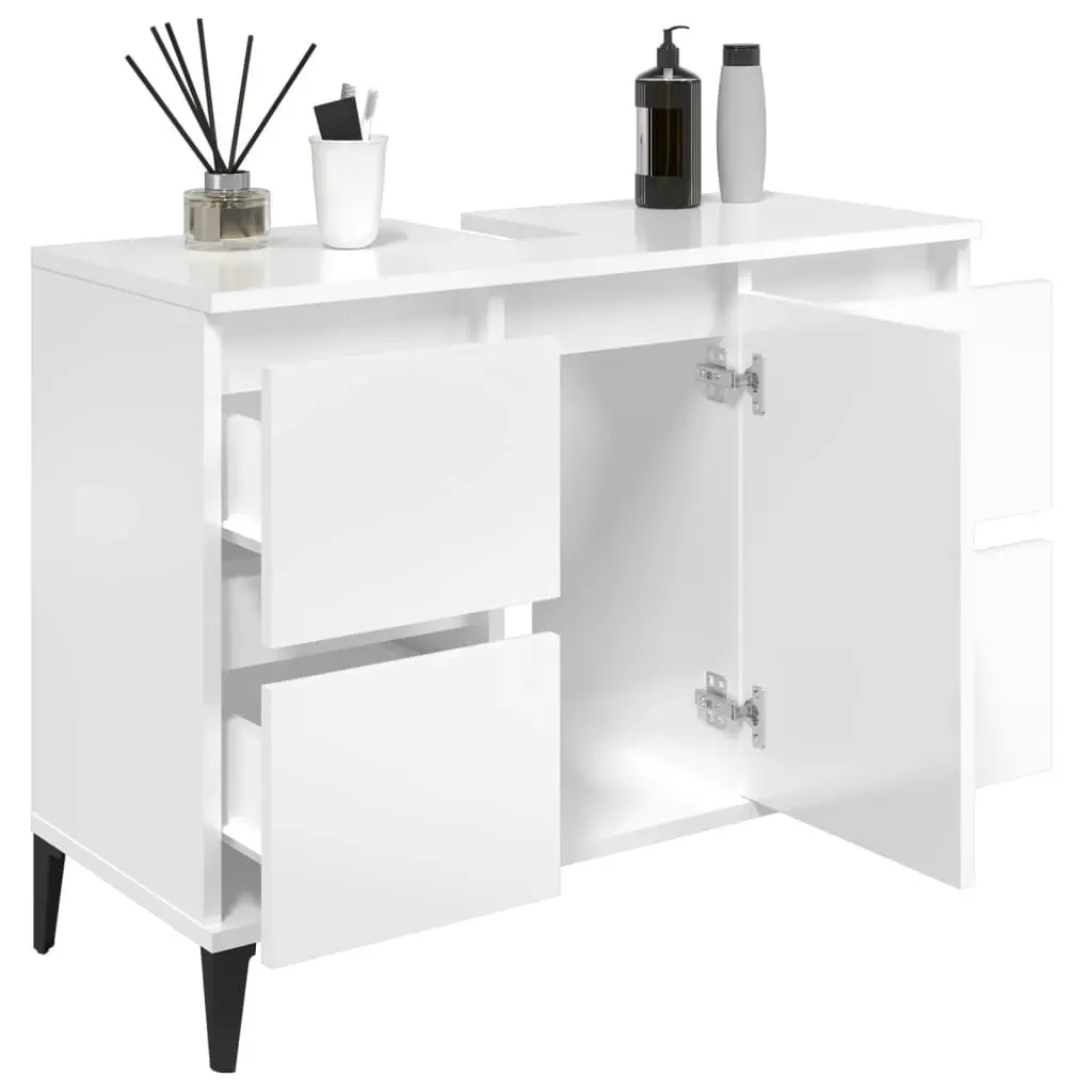 Sink Cabinet High Gloss White 80x33x60 cm Engineered Wood 821278