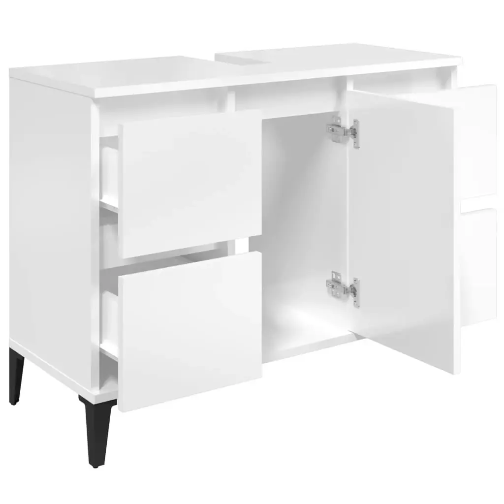 Sink Cabinet High Gloss White 80x33x60 cm Engineered Wood 821278