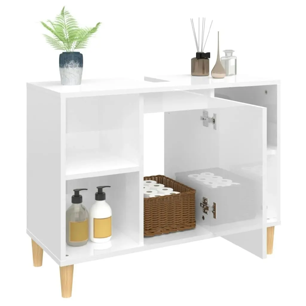 Sink Cabinet High Gloss White 80x33x60 cm Engineered Wood 821286