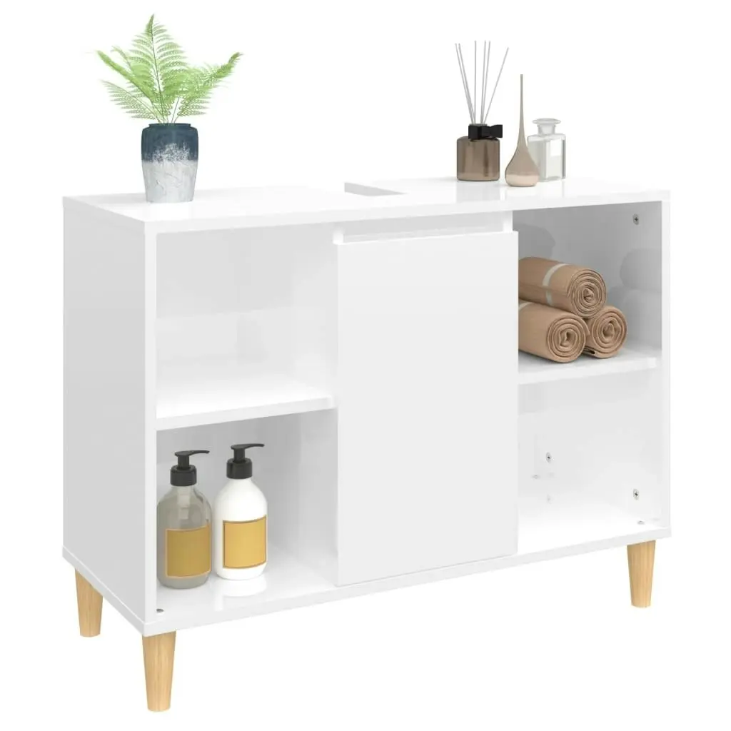 Sink Cabinet High Gloss White 80x33x60 cm Engineered Wood 821286