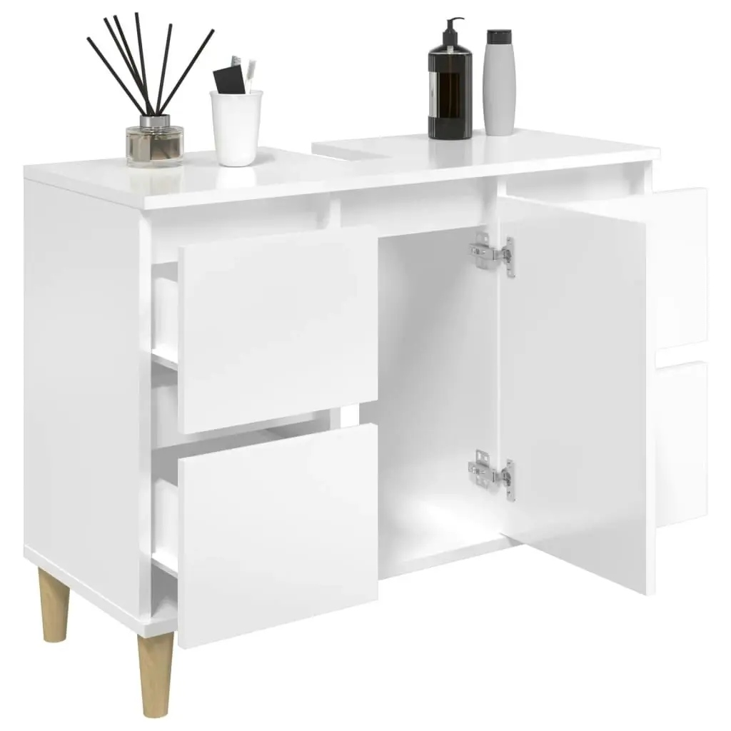 Sink Cabinet High Gloss White 80x33x60 cm Engineered Wood 821270