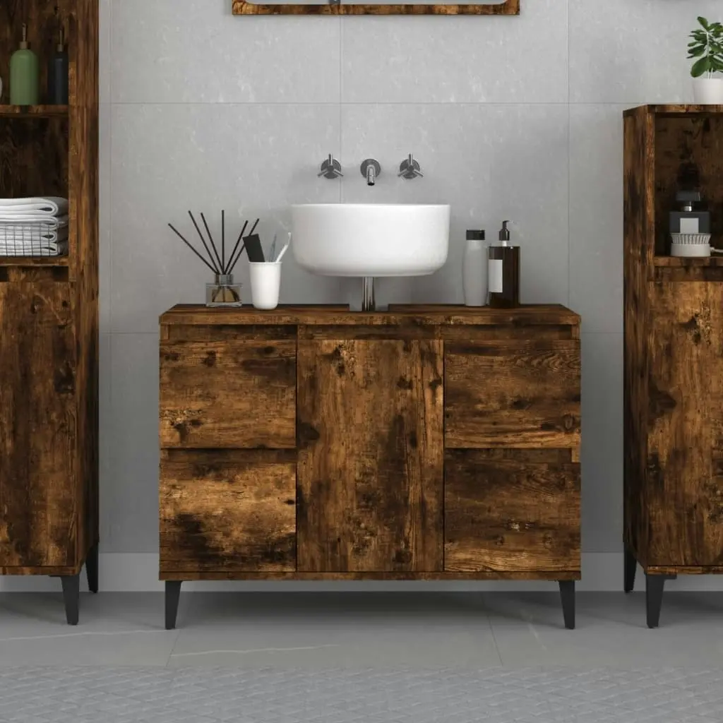 Sink Cabinet Smoked Oak 80x33x60 cm Engineered Wood 821281