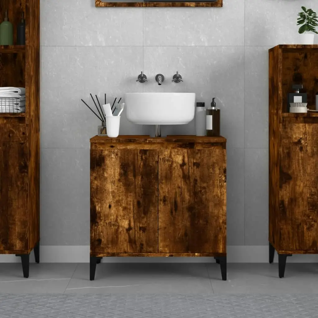 Sink Cabinet Smoked Oak 58x33x60 cm Engineered Wood 821265