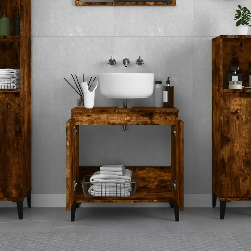 Sink Cabinet Smoked Oak 58x33x60 cm Engineered Wood 821265