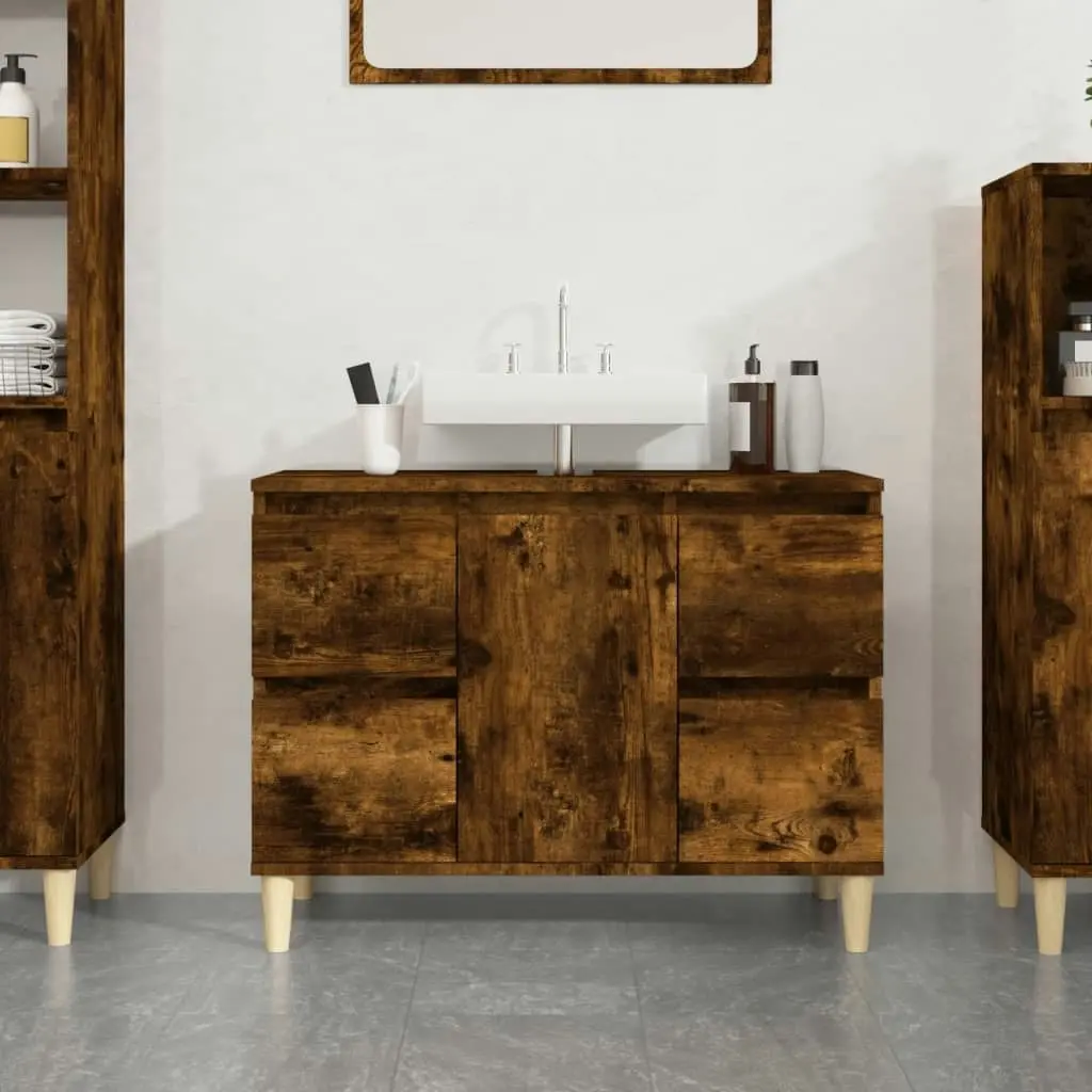 Sink Cabinet Smoked Oak 80x33x60 cm Engineered Wood 821273