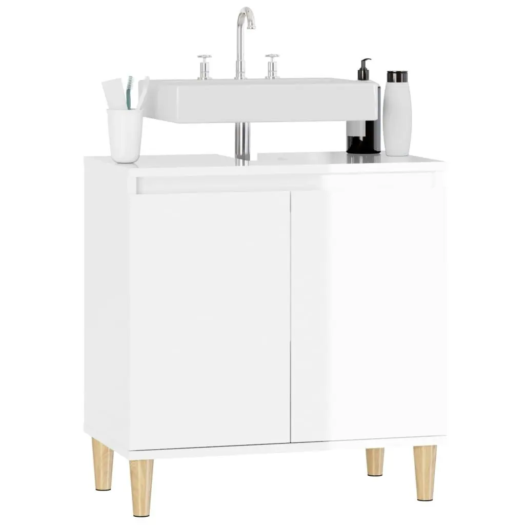 Sink Cabinet High Gloss White 58x33x60 cm Engineered Wood 821254