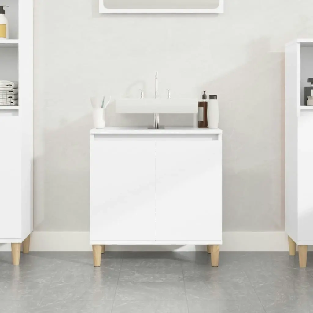 Sink Cabinet High Gloss White 58x33x60 cm Engineered Wood 821254