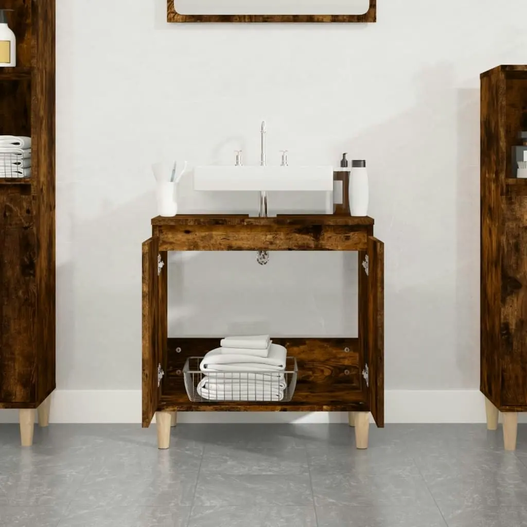 Sink Cabinet Smoked Oak 58x33x60 cm Engineered Wood 821257