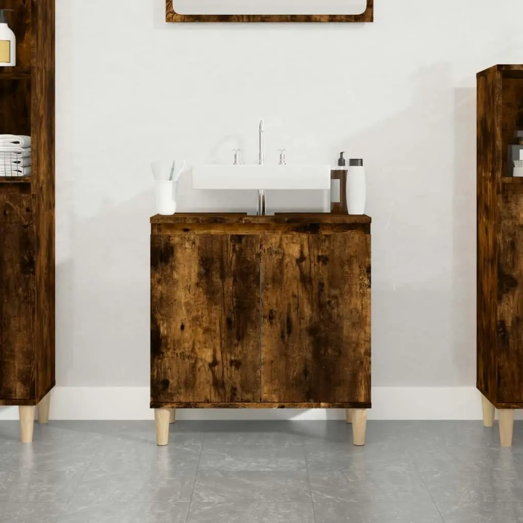 Sink Cabinet Smoked Oak 58x33x60 cm Engineered Wood 821257