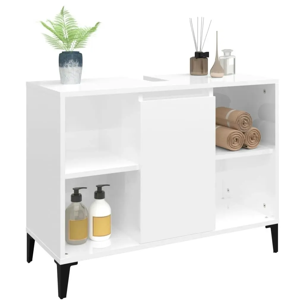 Sink Cabinet High Gloss White 80x33x60 cm Engineered Wood 821294