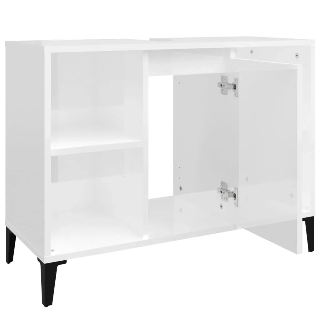 Sink Cabinet High Gloss White 80x33x60 cm Engineered Wood 821294