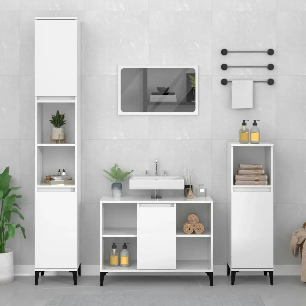 Sink Cabinet High Gloss White 80x33x60 cm Engineered Wood 821294