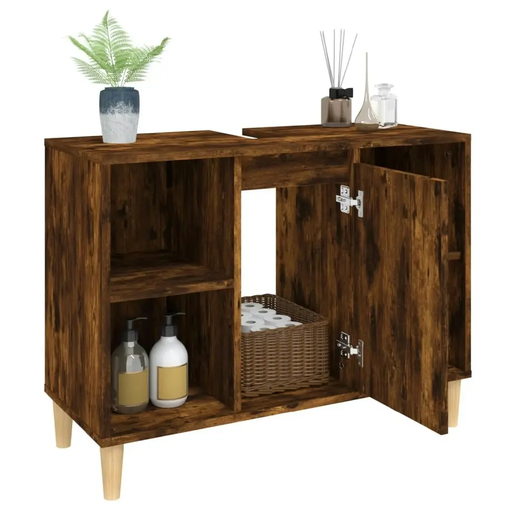 Sink Cabinet Smoked Oak 80x33x60 cm Engineered Wood 821289