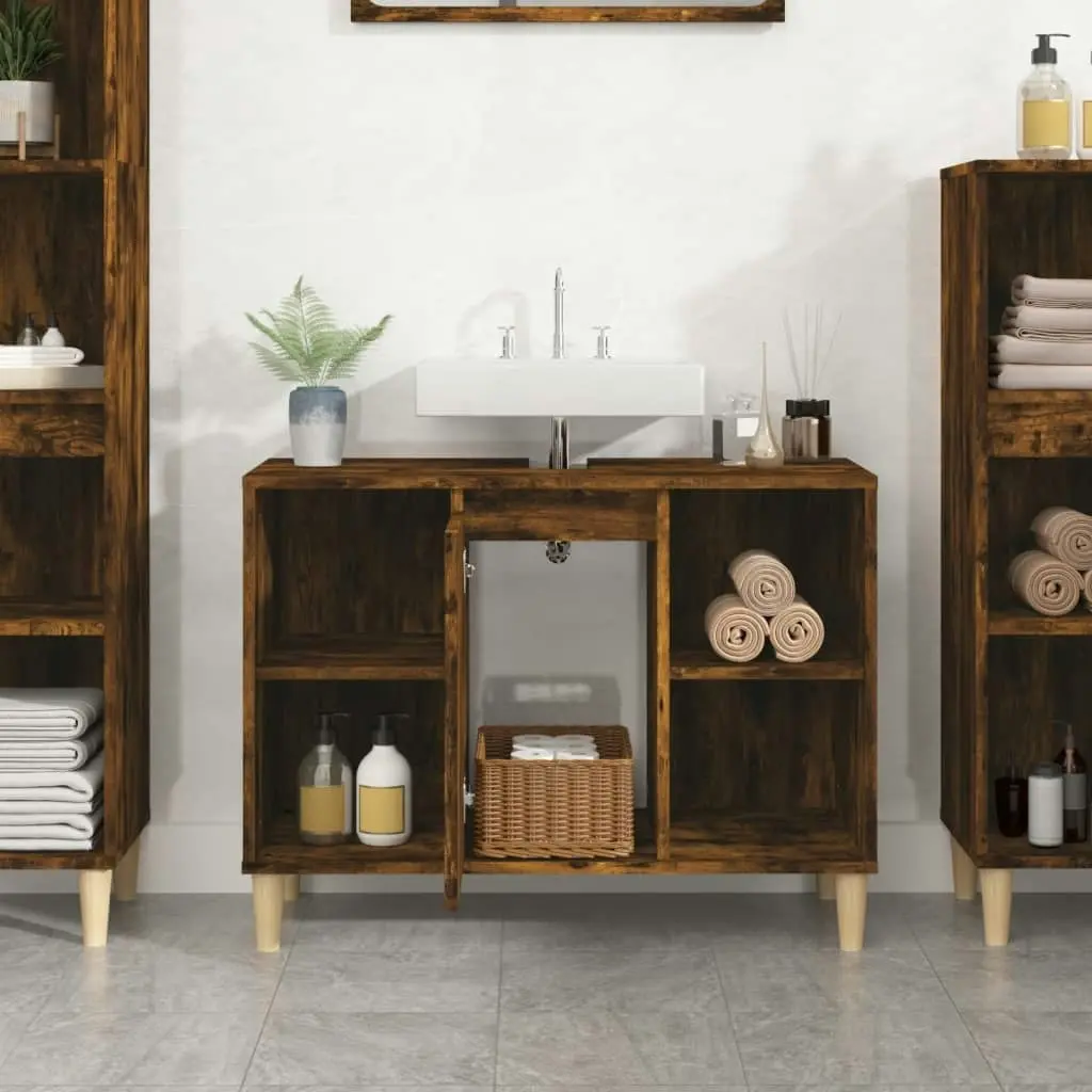 Sink Cabinet Smoked Oak 80x33x60 cm Engineered Wood 821289