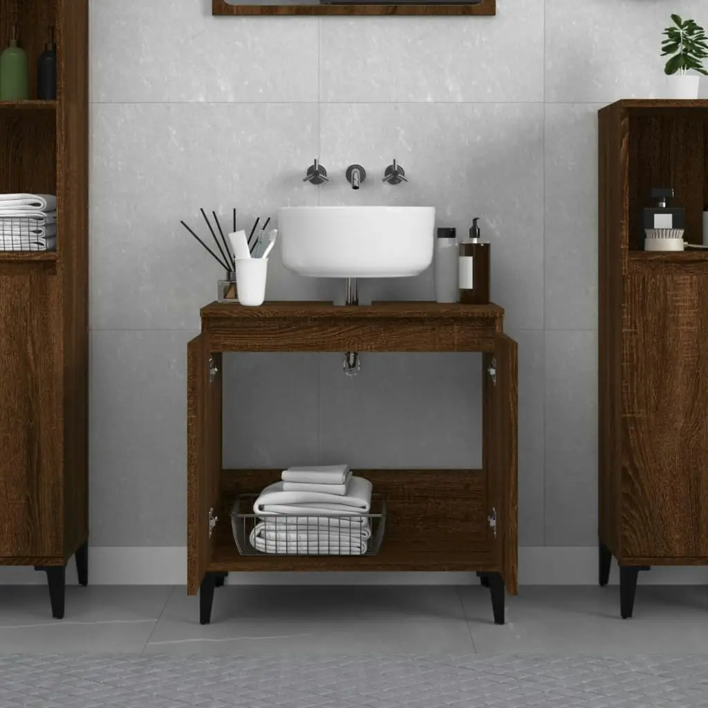 Sink Cabinet Brown Oak 58x33x60 cm Engineered Wood 821267