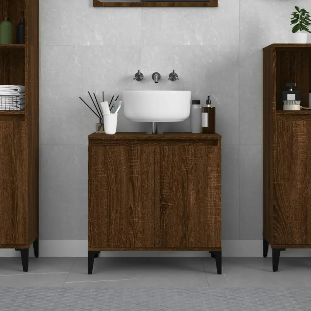 Sink Cabinet Brown Oak 58x33x60 cm Engineered Wood 821267