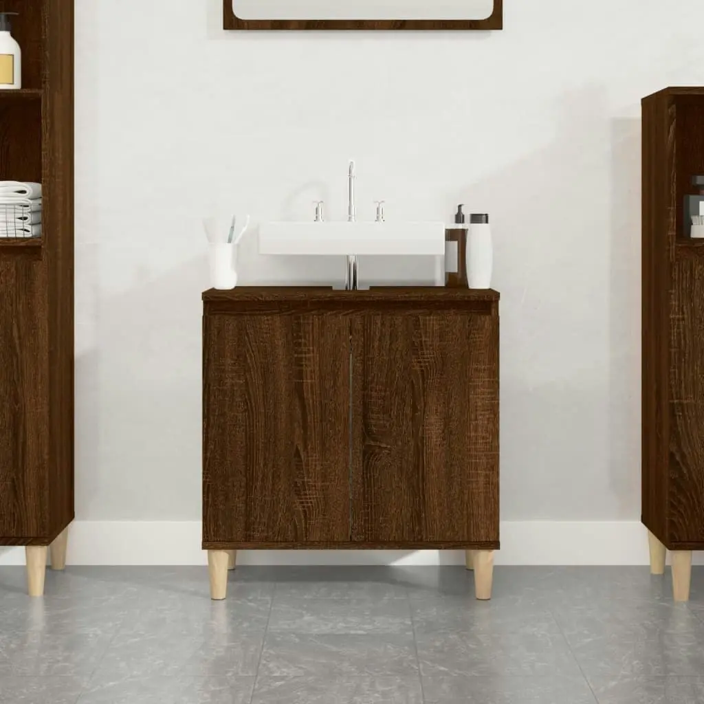 Sink Cabinet Brown Oak 58x33x60 cm Engineered Wood 821259