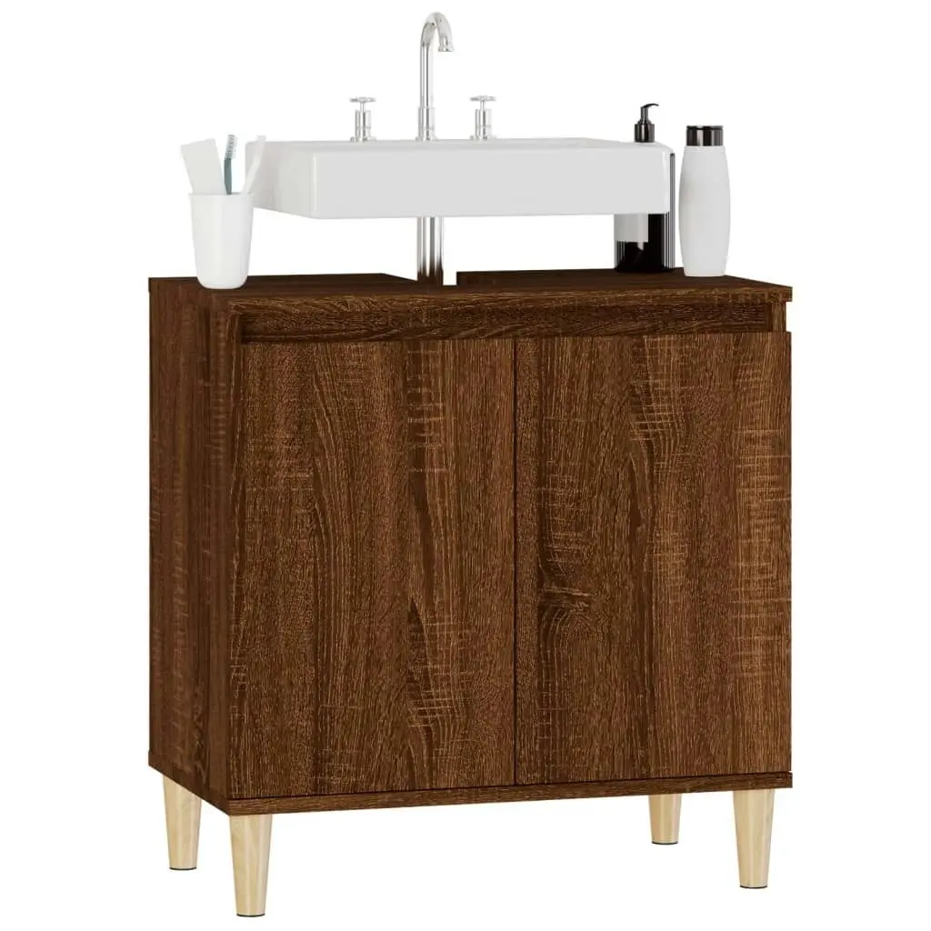 Sink Cabinet Brown Oak 58x33x60 cm Engineered Wood 821259