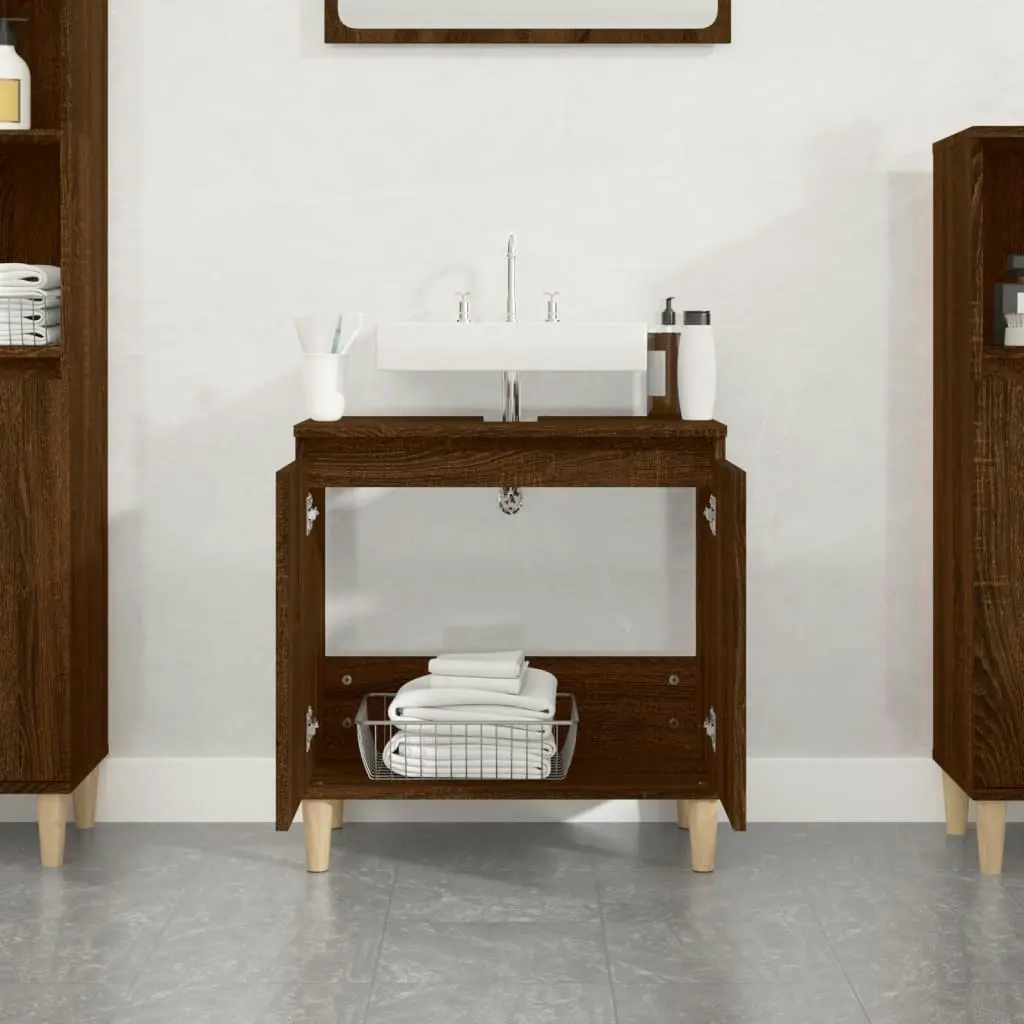 Sink Cabinet Brown Oak 58x33x60 cm Engineered Wood 821259