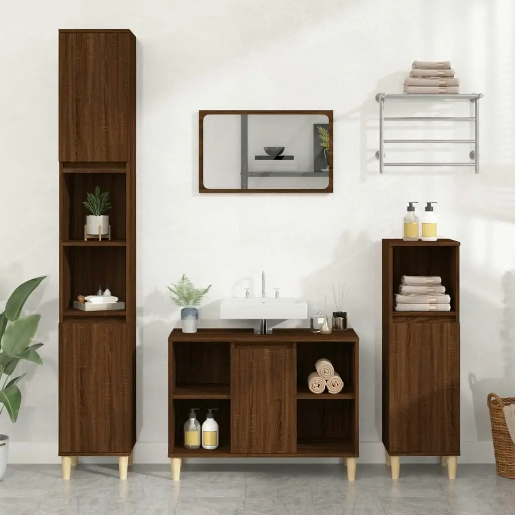 Sink Cabinet Brown Oak 80x33x60 cm Engineered Wood 821291