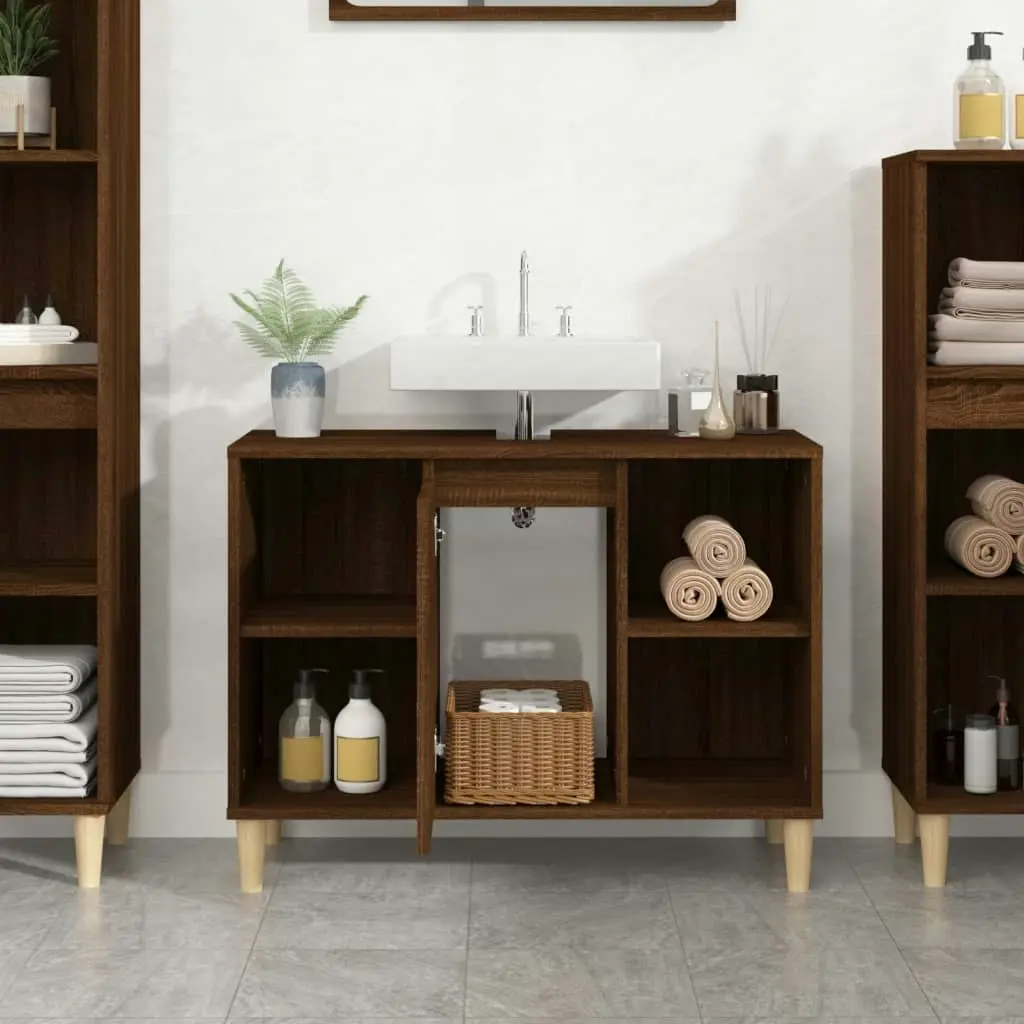 Sink Cabinet Brown Oak 80x33x60 cm Engineered Wood 821291