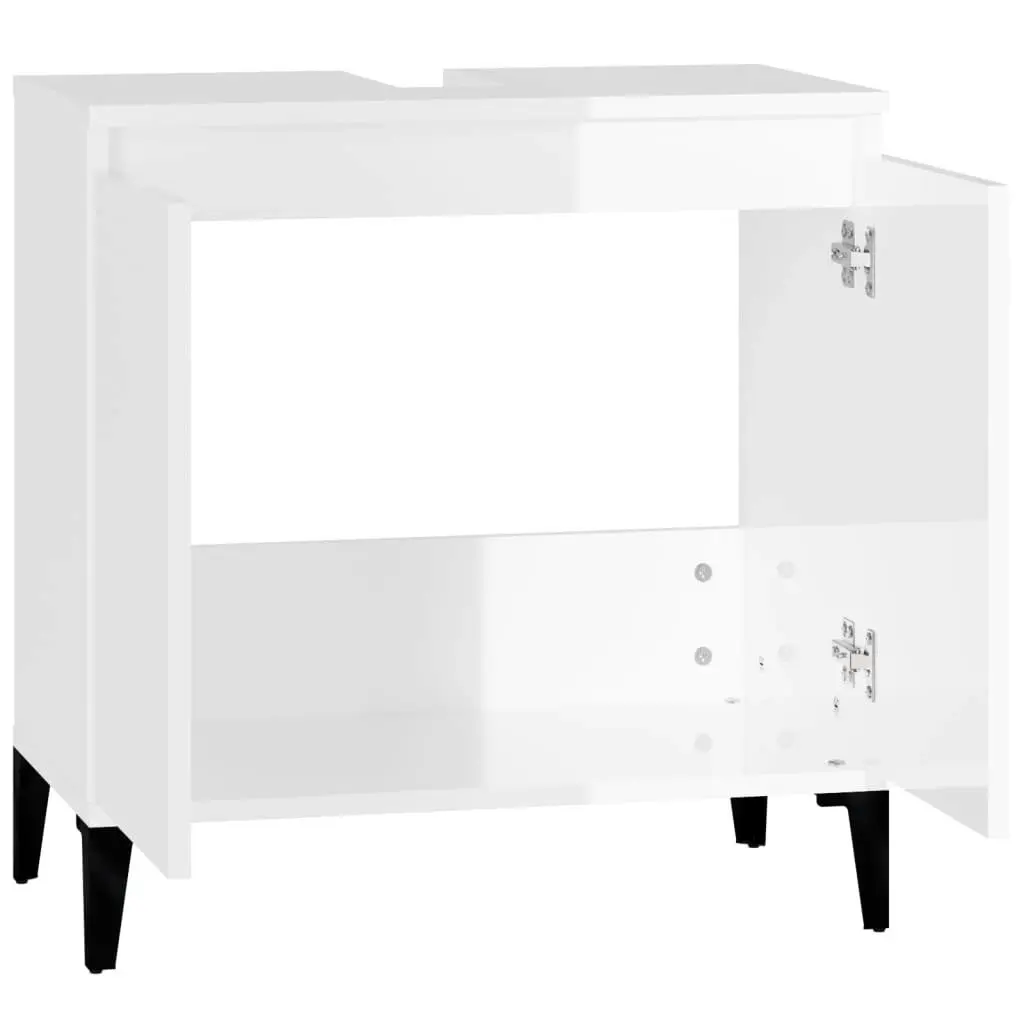 Sink Cabinet High Gloss White 58x33x60 cm Engineered Wood 821262