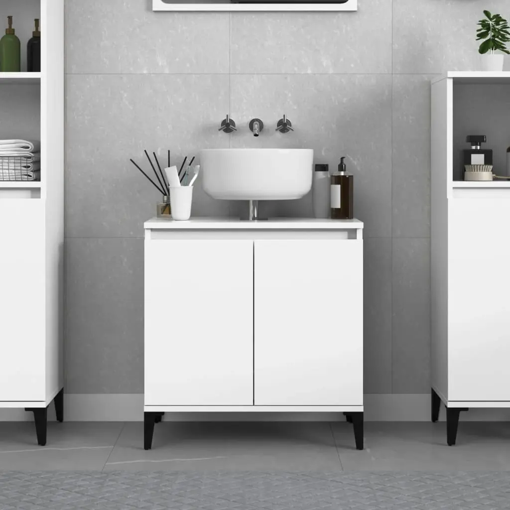 Sink Cabinet High Gloss White 58x33x60 cm Engineered Wood 821262