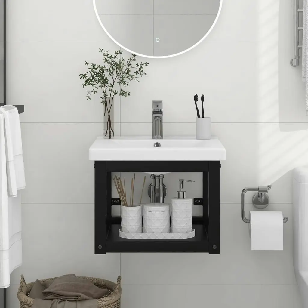 Wall-mounted Bathroom Washbasin Frame Black 40x38x31 cm Iron 338493