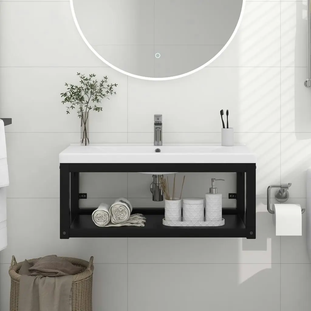 Wall-mounted Bathroom Washbasin Frame Black 79x38x31 cm Iron 338495