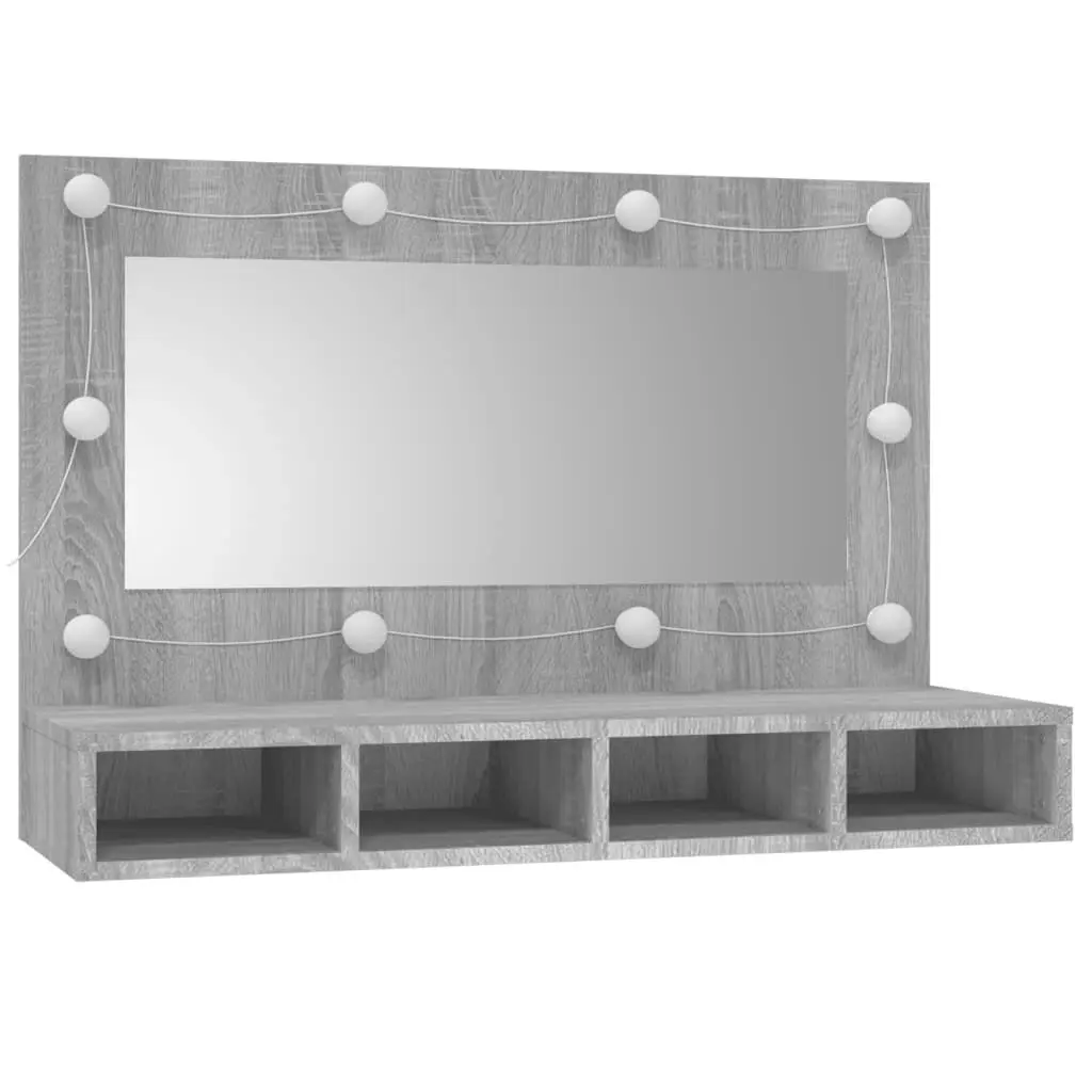 Mirror Cabinet with LED Grey Sonoma 90x31.5x62 cm 820458