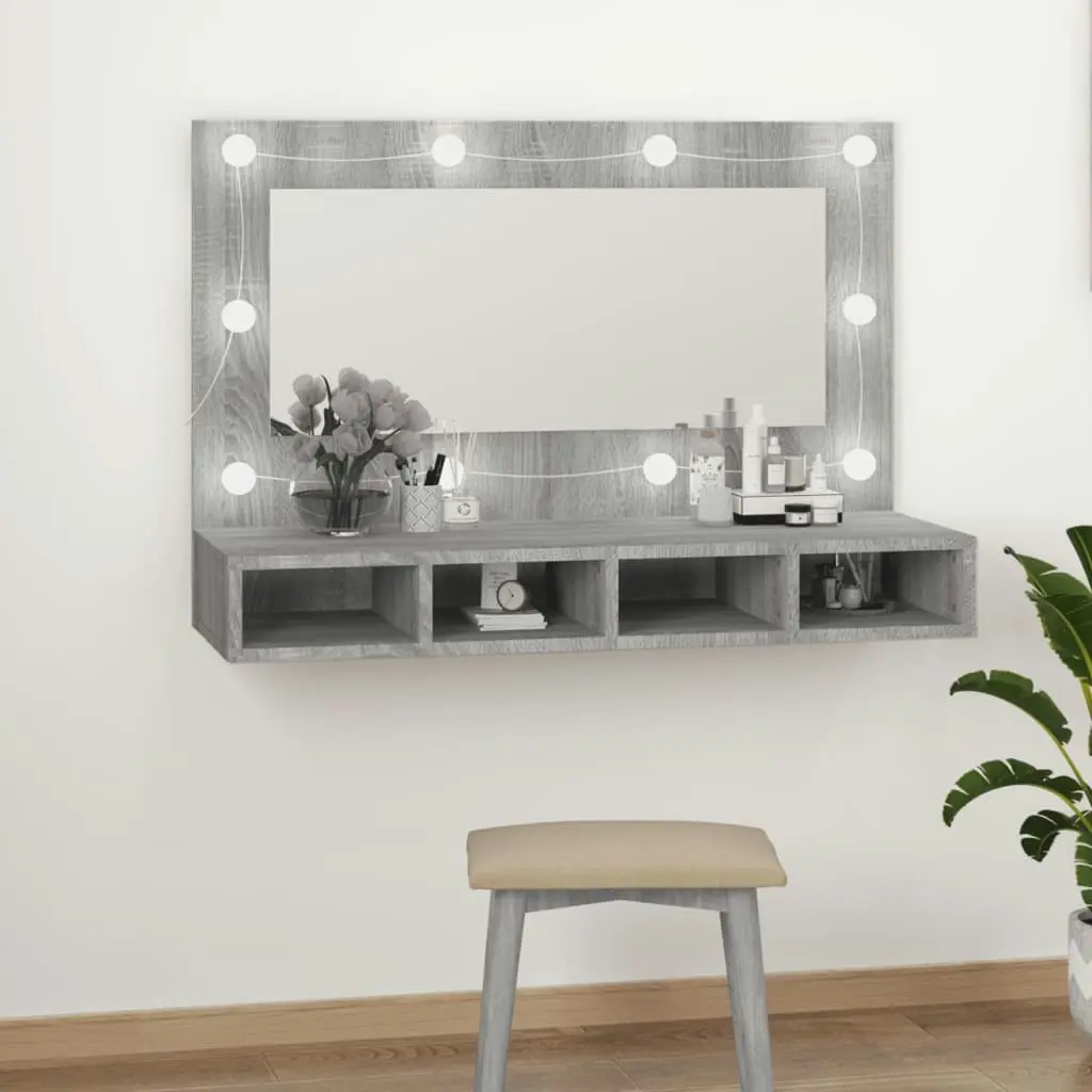 Mirror Cabinet with LED Grey Sonoma 90x31.5x62 cm 820458