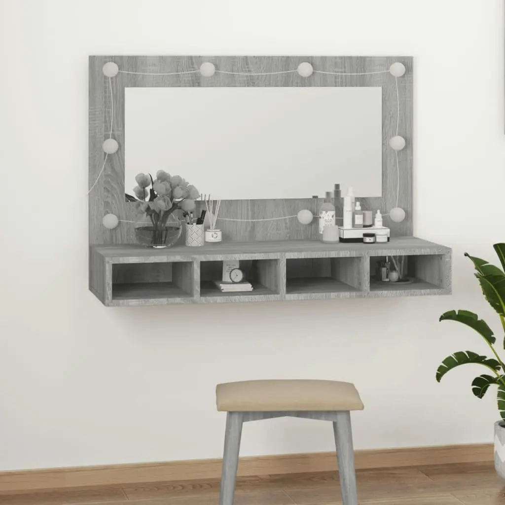 Mirror Cabinet with LED Grey Sonoma 90x31.5x62 cm 820458