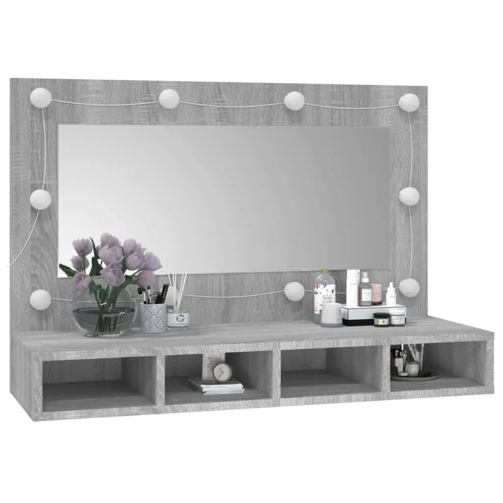 Mirror Cabinet with LED Grey Sonoma 90x31.5x62 cm 820458