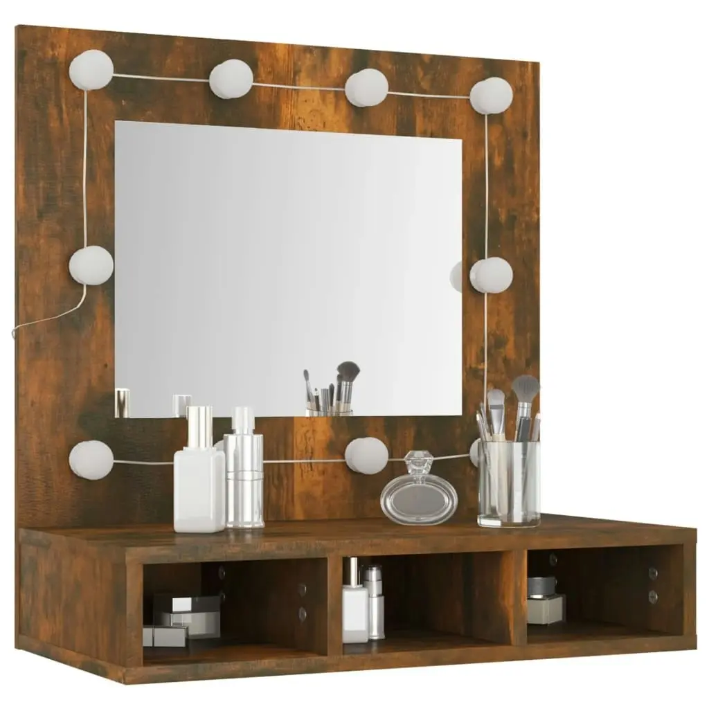 Mirror Cabinet with LED Smoked Oak 60x31.5x62 cm 820454