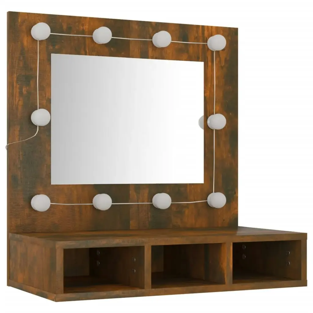 Mirror Cabinet with LED Smoked Oak 60x31.5x62 cm 820454