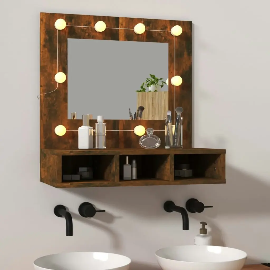 Mirror Cabinet with LED Smoked Oak 60x31.5x62 cm 820454