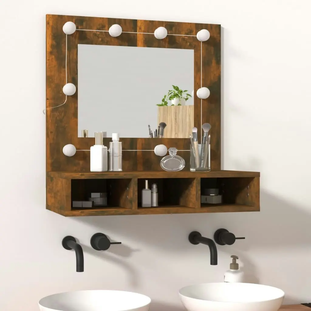 Mirror Cabinet with LED Smoked Oak 60x31.5x62 cm 820454