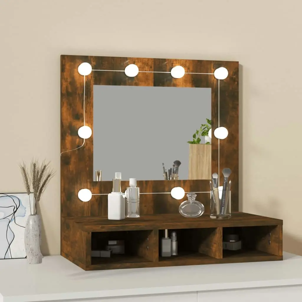 Mirror Cabinet with LED Smoked Oak 60x31.5x62 cm 820454