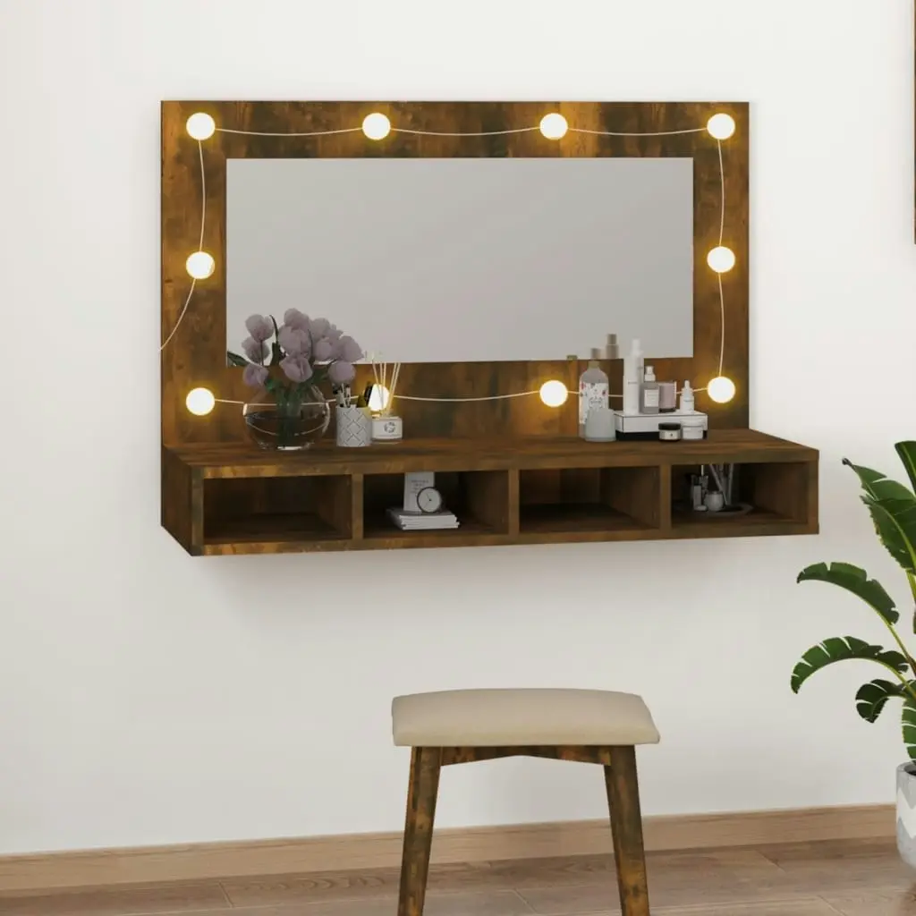 Mirror Cabinet with LED Smoked Oak 90x31.5x62 cm 820457