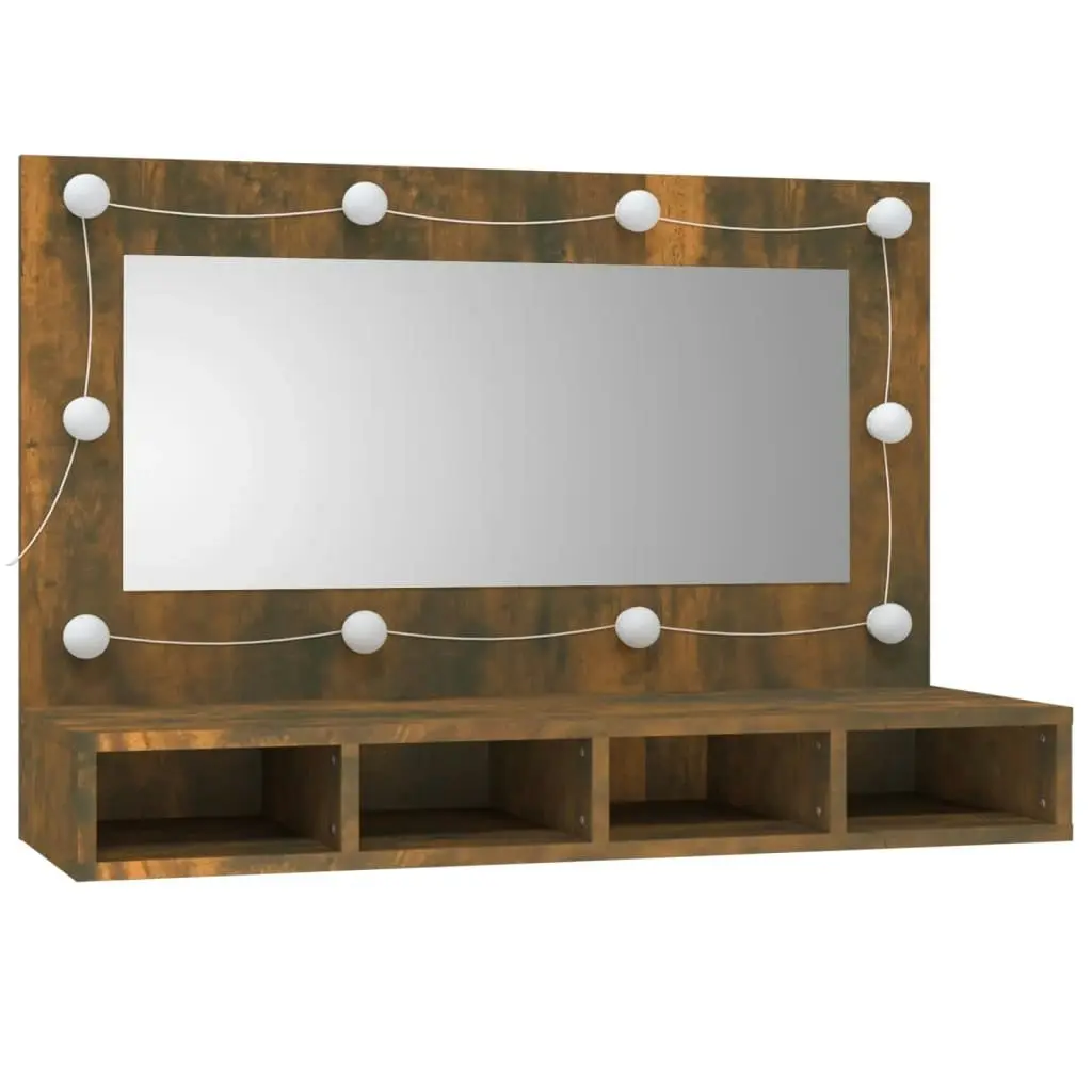 Mirror Cabinet with LED Smoked Oak 90x31.5x62 cm 820457