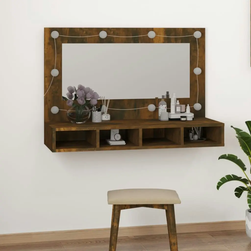 Mirror Cabinet with LED Smoked Oak 90x31.5x62 cm 820457