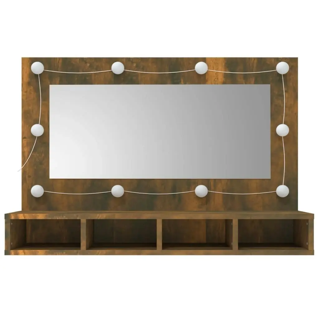 Mirror Cabinet with LED Smoked Oak 90x31.5x62 cm 820457