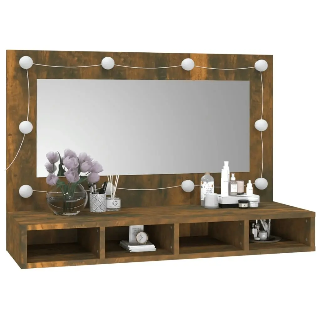 Mirror Cabinet with LED Smoked Oak 90x31.5x62 cm 820457