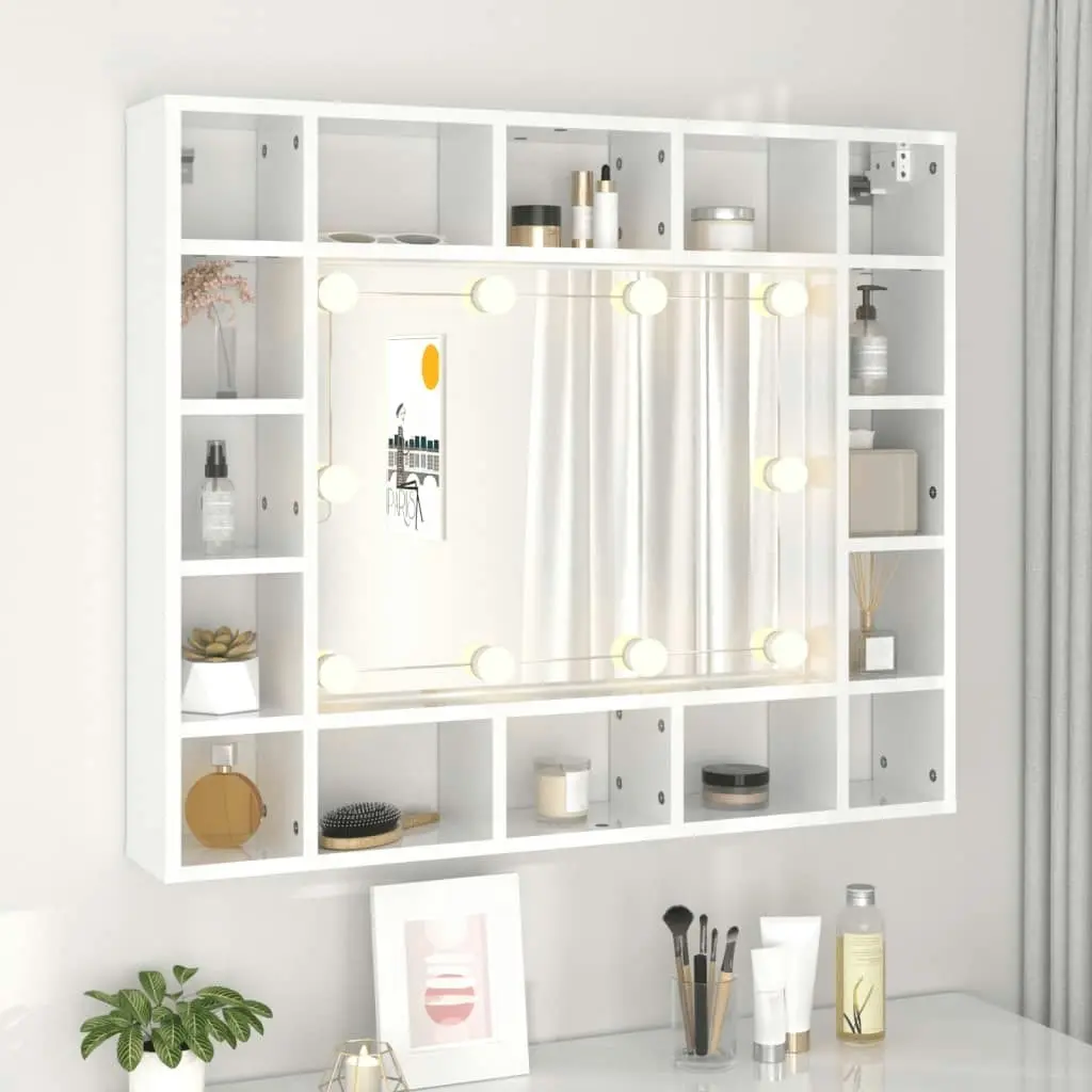 Mirror Cabinet with LED High Gloss White 91x15x76.5 cm 808870