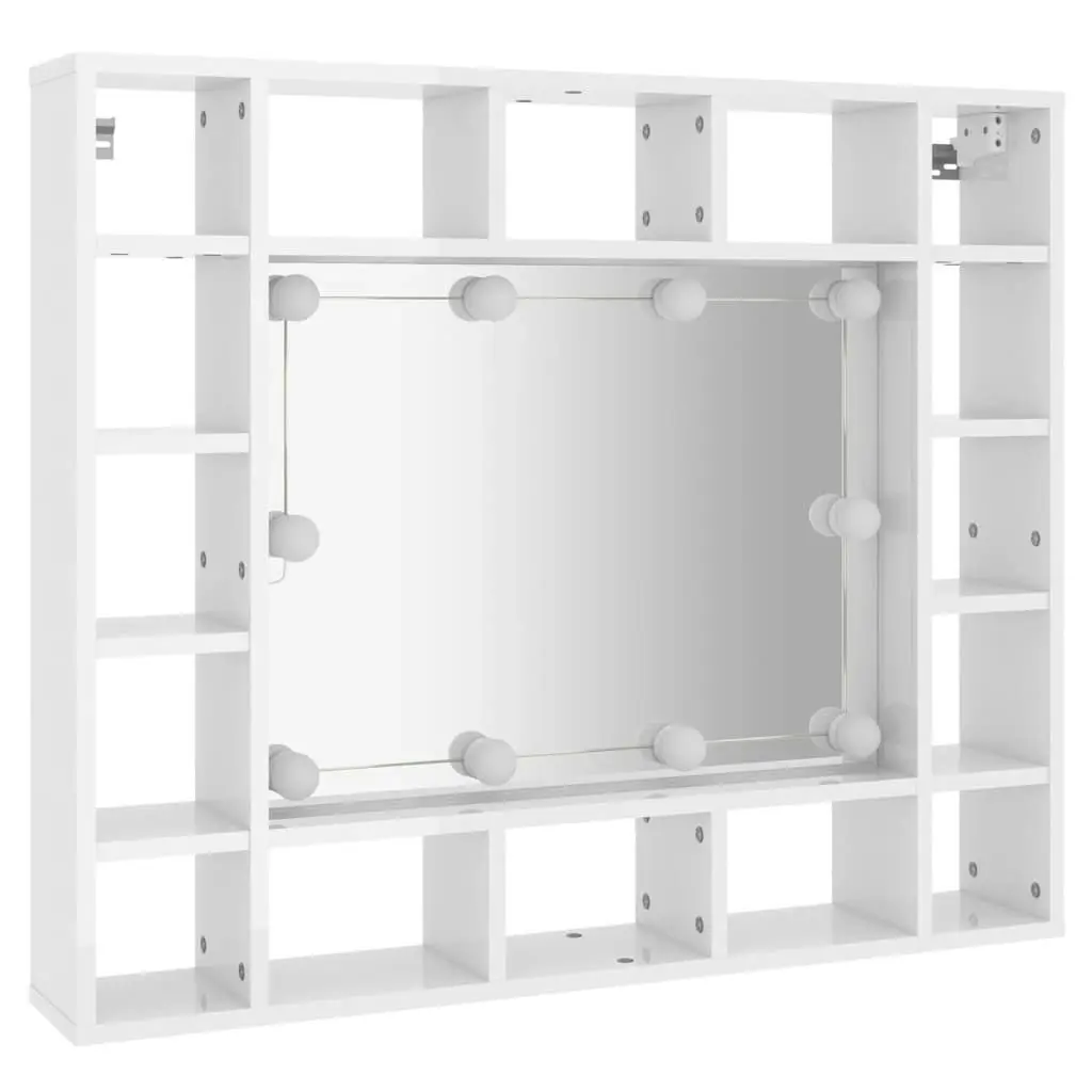 Mirror Cabinet with LED High Gloss White 91x15x76.5 cm 808870