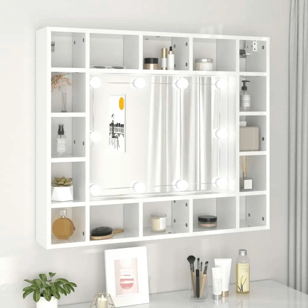 Mirror Cabinet with LED High Gloss White 91x15x76.5 cm 808870