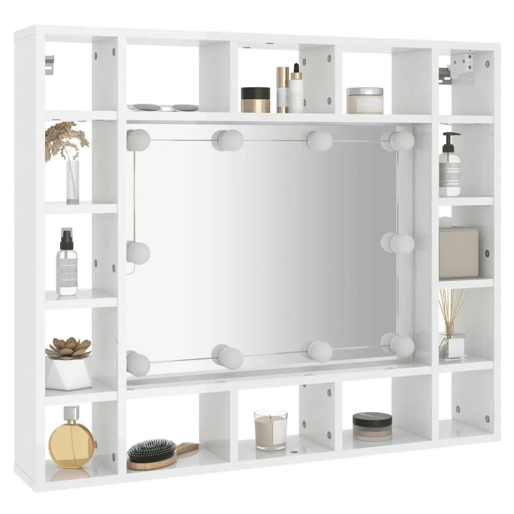 Mirror Cabinet with LED High Gloss White 91x15x76.5 cm 808870