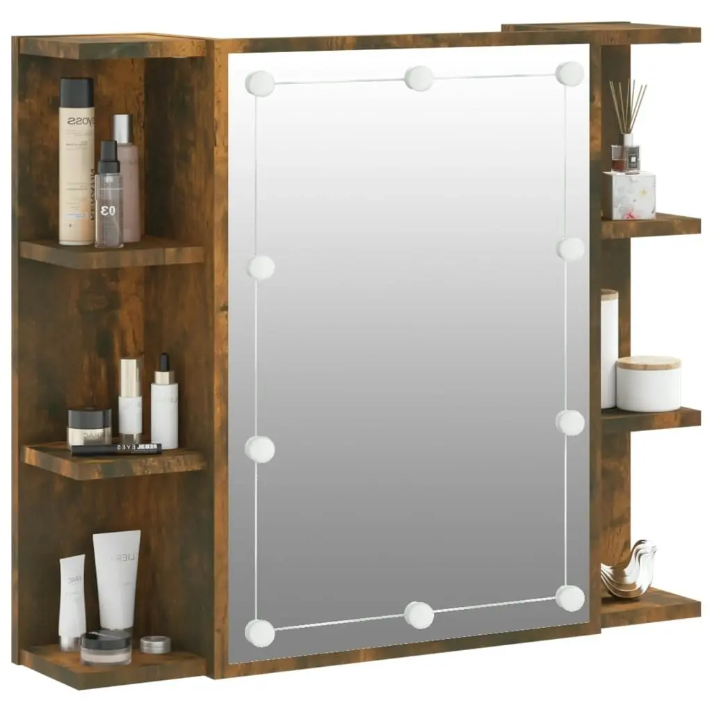 Mirror Cabinet with LED Smoked Oak 70x16.5x60 cm 820451