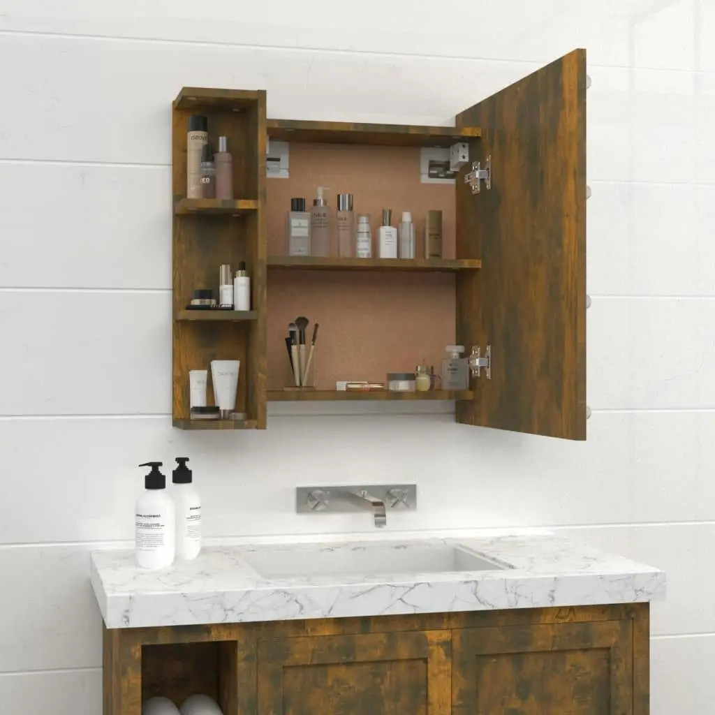 Mirror Cabinet with LED Smoked Oak 70x16.5x60 cm 820451